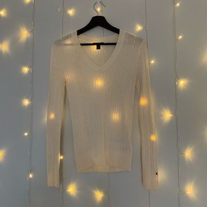 White cable knit V-neck sweater Tommy Hilfiger